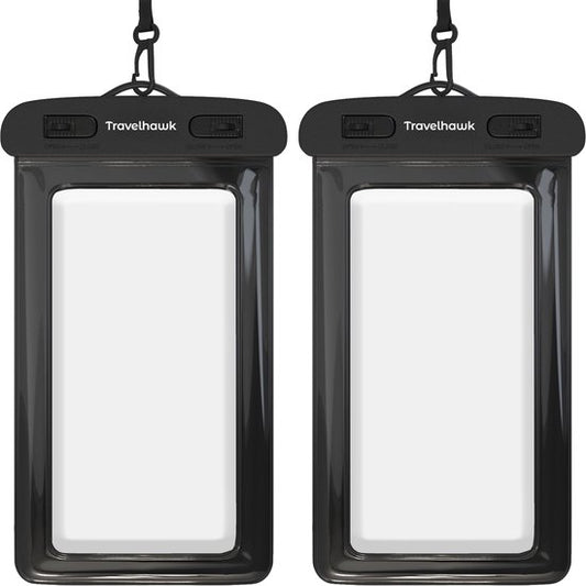 Travelhawk Waterproof Phone Cases - Drybag Set of 2 - Underwater Case - Waterproof phone pouch - Convient à tous les Smartphones - Egalement pour passeport et cartes de débit - Transparent - Eau - Vacances - Natation - Téléphone - Waterproof