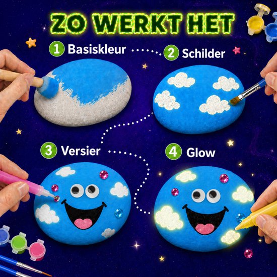 Vaive Peinture sur pierre, 2109 pièces – Kit de bricolage « Happy Stones » phosphorescentes – Bricolage - Kit de bricolage pour filles et garçons - Kits de bricolage