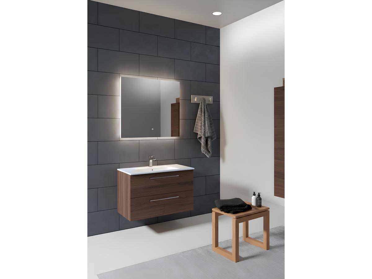 Ensemble de meubles de salle de bains Kame Gama - Chêne brun - Miroir inclus - 80 cm