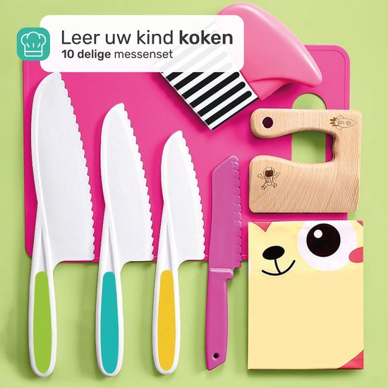 Qwali XL Montessori Children's Knife Set - 9 Piece - incl. cutting board and apron - Safe - Cooking - Cutlery Knife - Knives for kids - Kitchen knife