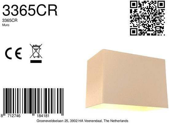 Applique murale Muro 3365CR – couleur crème, design moderne, 13 x 7,5 x 9 cm, Steinhauer, idéale pour les petits espaces et dimmable avec une douille G9