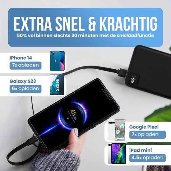 Batterie externe - Strex - 27 000 mAh - Chargeur rapide 22,5 W - USB-A/USB-C - Powerbank adapté à iOS/Android - Noir