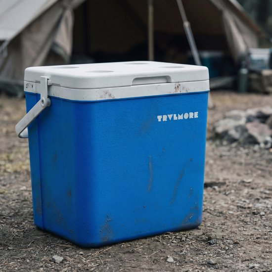TRVLMORE Cool Box 26L - 65 heures de réfrigération - Frigobox - 2 éléments réfrigérants inclus - Bleu