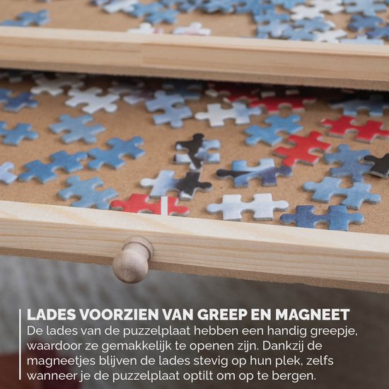 BR-2217 Plateau de puzzle pour 1500 pièces de puzzle avec 6 tiroirs - Plateau de puzzle avec système de rangement -- Tapis de puzzle en bois - Table de puzzle avec plaque de recouvrement