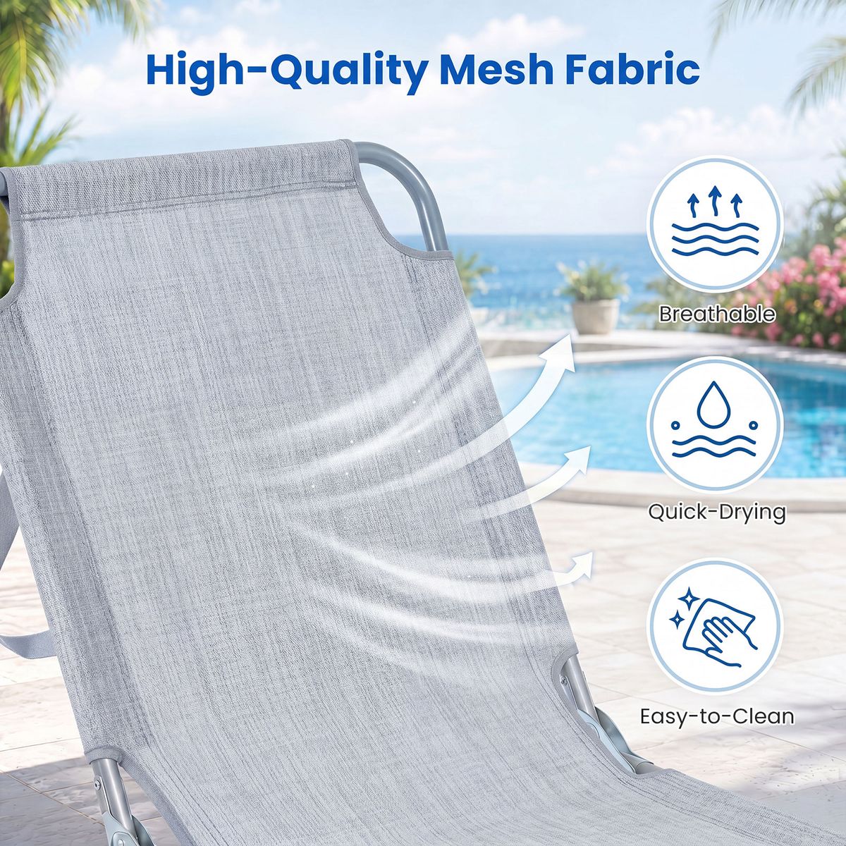 Chaise longue pliable Coast - Dossier et repose-pieds réglables sur 4 positions - Gris - 1 pièce