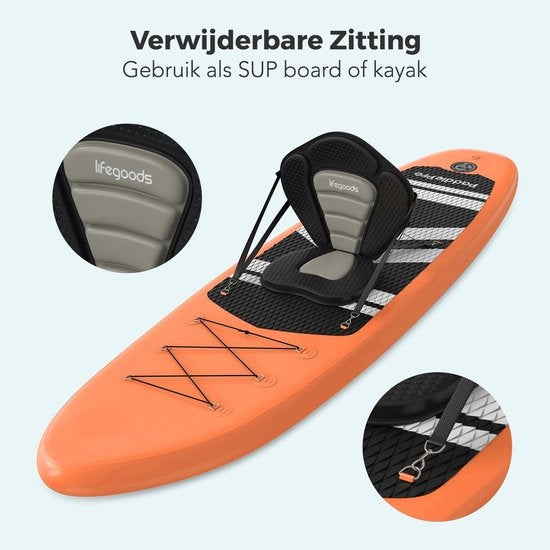 LifeGoods SUP Board - avec siège - Inflatable Paddle Board - Set complet - Max. 135KG - 320x81cm - Orange