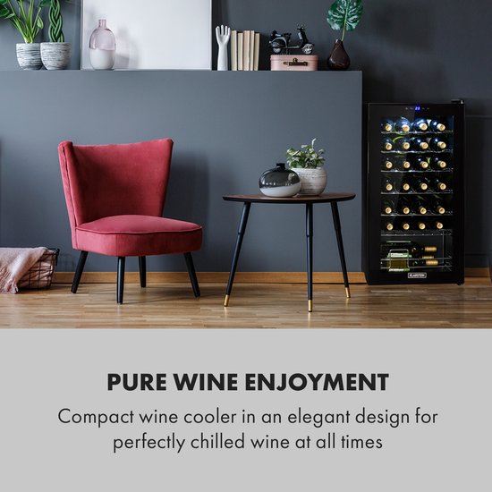 Cave à vin Klarstein Shiraz 28 Uno - 74 litres - Capacité de 28 bouteilles - Commande tactile - Plage de température : 5-18 °C - Noir