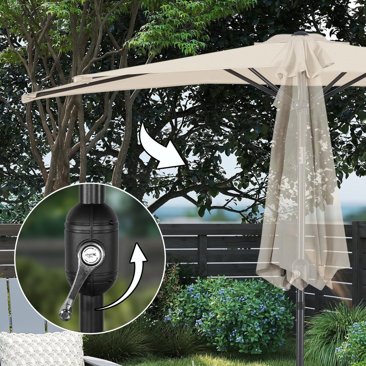 Angel Living Parasol de balcon - Semi-circulaire - 265 x 130 cm - Beige