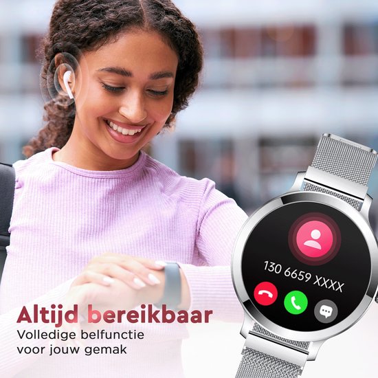 Golden Sound AMOLED Smartwatch Ladies - 3 bracelets supplémentaires - Convient à tout ordinateur portable et smartphone - Podomètre - Moniteur de sommeil - Moniteur de saturation - 40mm - Silver