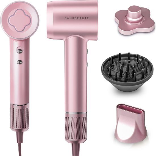 Sansbeauté® Sèche-cheveux avec diffuseur - Boucles - 110 000 tr/min - Sèche-cheveux ionique avec brosse - 3 étapes - 3 accessoires - Sèche-cheveux de voyage - Coolshot - Sèche-cheveux avec diffuseur - Sèche-cheveux - 2000W - EssentiaPRO®.