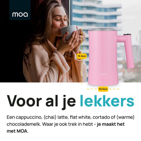 MOA Mousseur à lait électrique - 3 en 1 - Mousseur à lait pratique - 330 ML - Pour Cappuccino - Fouet à lait - Rose