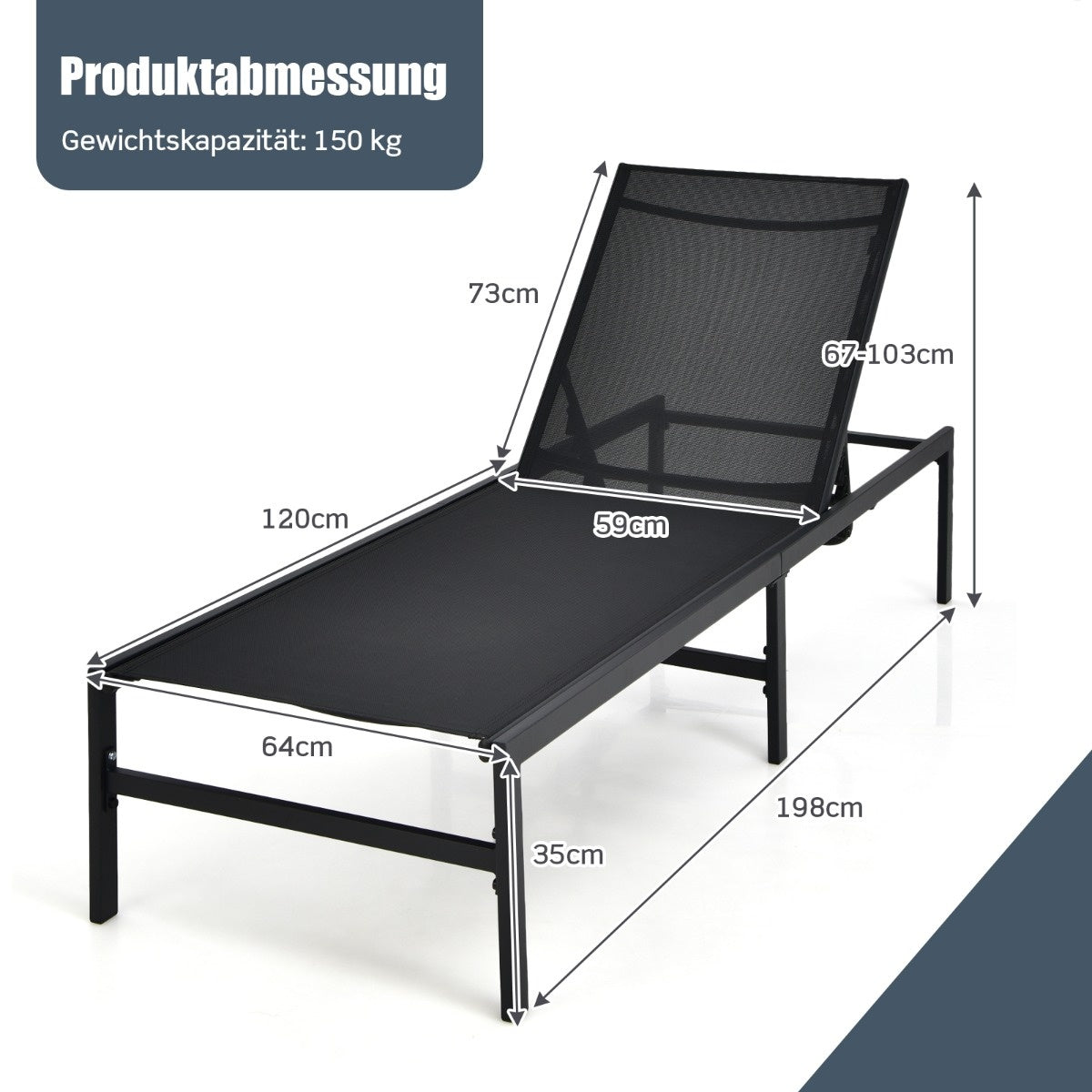 Coast Sun Louner pour l'extérieur chaise longue réglable 64 x 198 x 67 - 103 cm noir