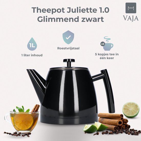 Vaja® Théière Juliette avec filtre - Double paroi - Théière 1.0L - Noir brillant