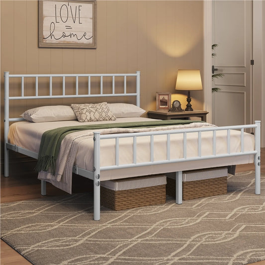Yaheetech Cadre de lit en métal 160 x 200 cm - équipé d'une tête et d'un pied de lit hauts, de 12 lattes en métal et d'un espace de rangement de 32 cm - pour la chambre à coucher et la chambre d'amis - métal blanc - 207 x 162 x 88,5 cm