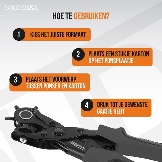SolidStock : Perforateur professionnel pour ceinture - Règle de mesure incluse - Perforateur - Pince revolver - Noir