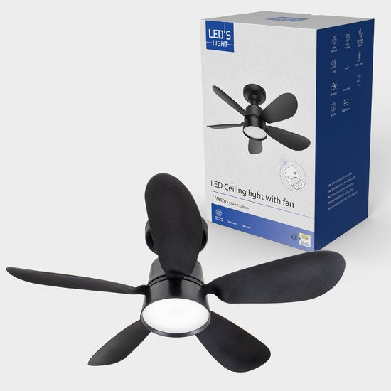 LED's Light - Ventilateur de plafond noir avec lampe - Ø 53 cm - Couleur de lumière réglable - 25 W, 1 100 lm, 3 000 K/6 500 K - Plafonnier avec ventilateur et lampe