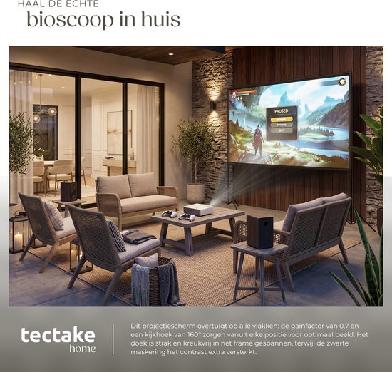 Écran de projection tectake® - 100 pouces (257 cm) - Écran de projection 16:9 avec double trépied - 4K HD - Enroulable - Extensible - Toile de projection - Écran de présentation - Home cinéma - Sac de transport inclus