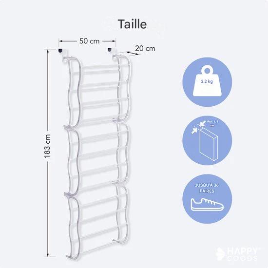 Happy Goods - Support à chaussures XXL - 40 paires de chaussures - Support de rangement - Porte émoussée et opaque - Armoire à chaussures - Support à chaussures suspendu - Métal - Rangement suspendu - Système de rangement de chaussures - Armoire à chaussu