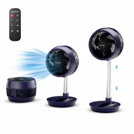Ventilateur à circulation d'air pliable Airmate - Silencieux (32 dB) - Moteur à courant continu - Télécommande - 280 x 280 x 215 mm