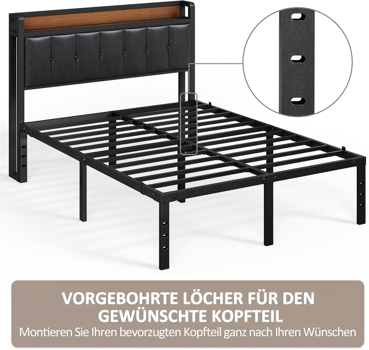Cadre de lit Yaheetech en métal - Sommier à lattes inclus - 160 x 200 cm - Noir
