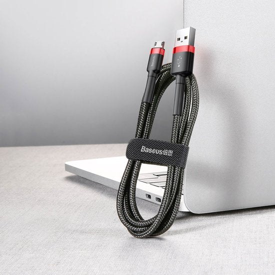 Baseus - Câble universel USB vers Micro USB - Compatible notamment avec les appareils Samsung et autres - 2 mètres - 1,5 A - Noir/Rouge