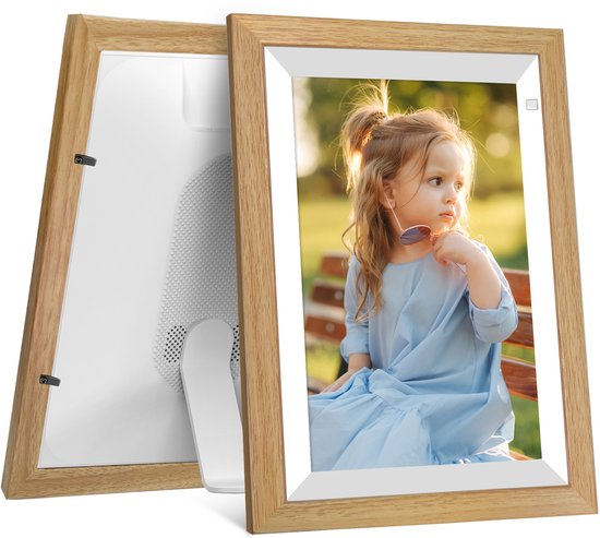 BestHome® Premium 10.1-inch Digital Photo Frame with Wi-Fi, XL IPS Screen, Wooden Frame and Frameo Compatibility - Cadre photo Full HD Wi-Fi avec écran IPS - écran tactile - utilisable verticalement et horizontalement - Frameo App