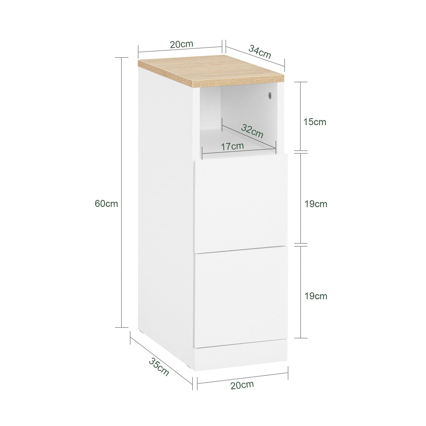 SoBuy Table de nuit - FBT149-WN - 2 tiroirs et compartiment ouvert - 20 cm x 35 cm x H60 cm - Blanc