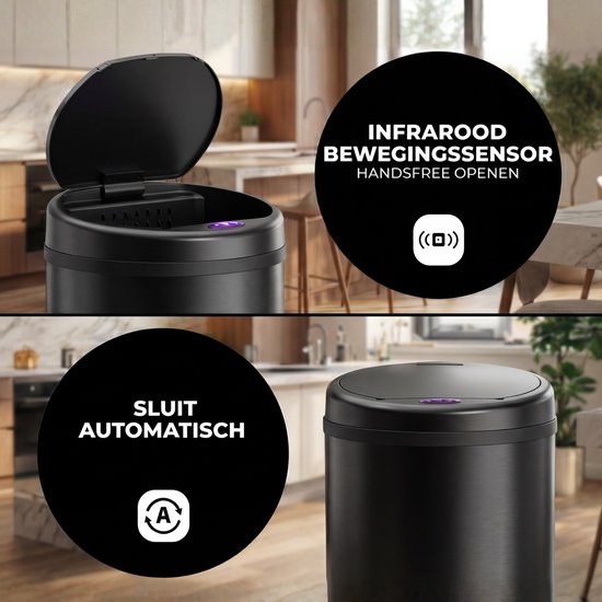 Bayt Trash can - Trash can 50 Liter - Trash with Sensor - Garbage can - Garbage can - Waste bin - Black