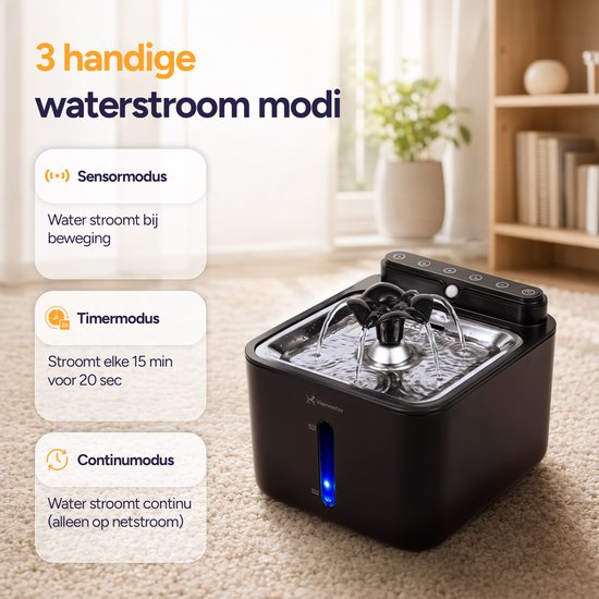 Viervoeter® Fontaine à eau sans fil en acier inoxydable - Fontaine à eau à capteur pour chats et chiens - 3 filtres inclus - 3,2 L - Autonomie de la batterie : 30 jours - Silencieuse