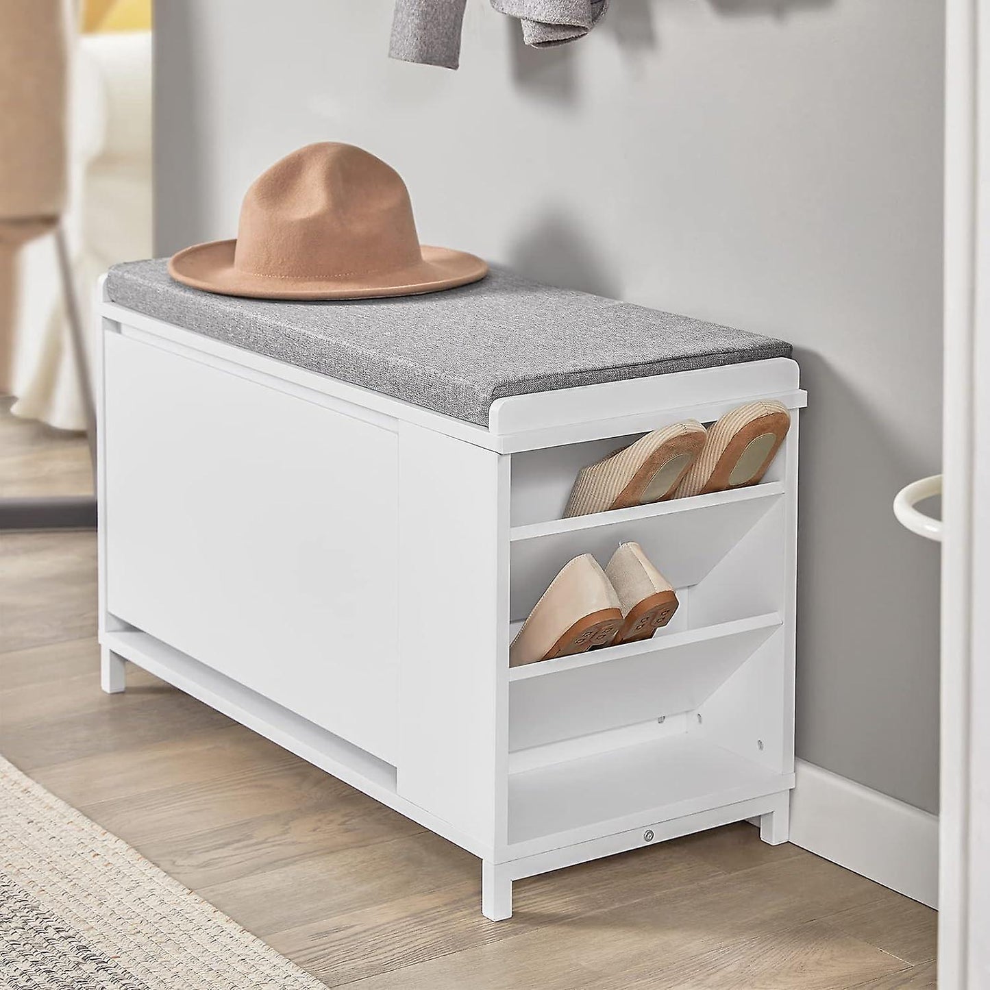 SoBuy Meuble à chaussures avec banc - Max. 150 kg - 82 x 35 x 53 cm - Blanc/ Gris