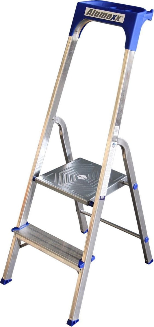 Alumexx Escabeau ménager - 2 marches - Hauteur de travail 240 cm