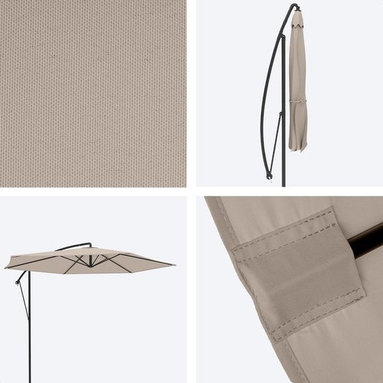 Parasol LifeGoods, Ø300cm, imperméable, avec housse et base en croix, Taupe