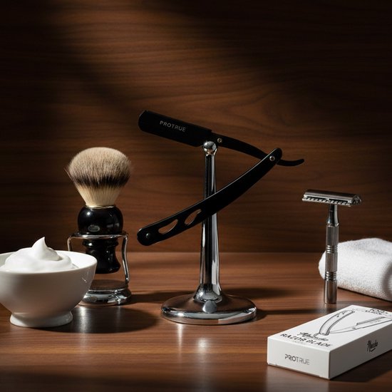 Rasoir ouvert ProTrue avec 100 lames - Rasoir de barbier classique - Shavette - Rasoir de sécurité - Rasoir ouvert pour hommes