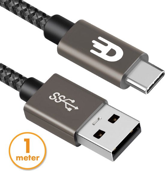 Drivv. Câble USB vers USB C - Chargeur rapide - Câble de données et de charge USB C - Court - 1 mètre - Convient à Samsung, iPhone 15 et autres - Gris moderne