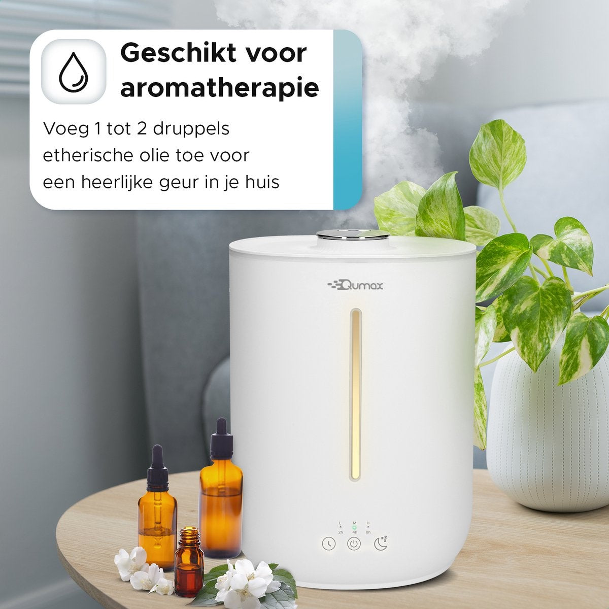Qumax Humidificateur avec Aromathérapie - Humidificateur - Nébulisateur - Différents niveaux - Design silencieux - 2.8L