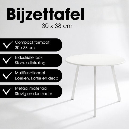 Table d'appoint d'extérieur Mica Decorations Seattle - Table basse ronde - Table pour plantes et table basse - H 30 x Ø 38 cm - Métal - Blanc