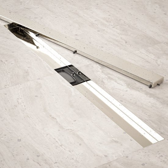 Caniveau de douche - 90cm - Grille à carreler - inox - Avec bride
