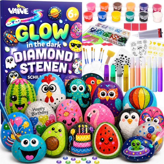 Vaive Peinture sur pierre, 2109 pièces – Kit de bricolage « Happy Stones » phosphorescentes – Bricolage - Kit de bricolage pour filles et garçons - Kits de bricolage