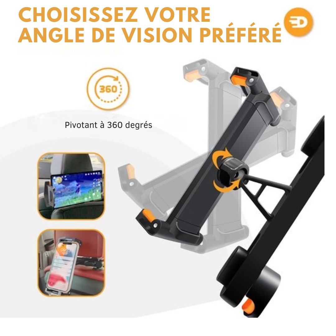 Porte-tablette de luxe pour voiture - Appui-tête - Rotation à 360 degrés - Convient pour tablette, téléphone et autres - noir