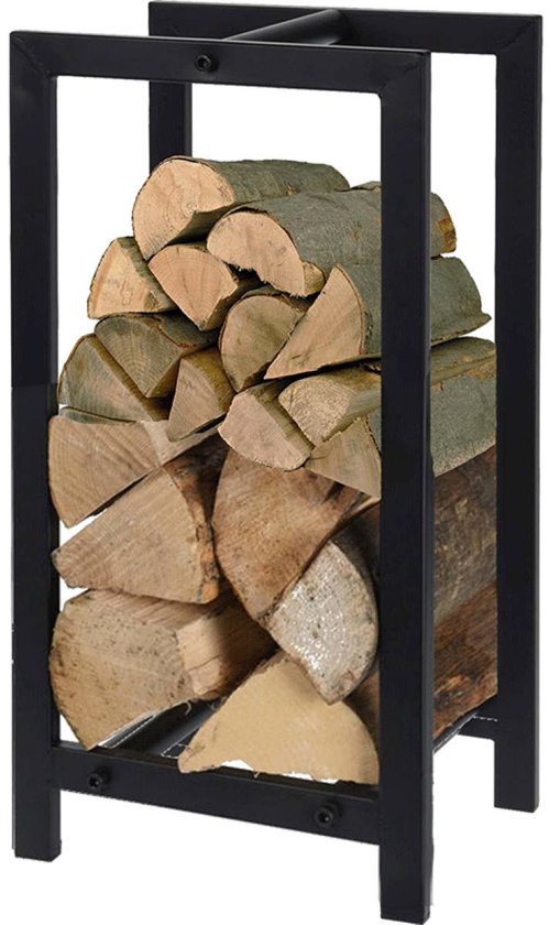 Porte-bûches - Rangement pour bois de chauffage - 30 x 23 x 60 cm - Noir mat