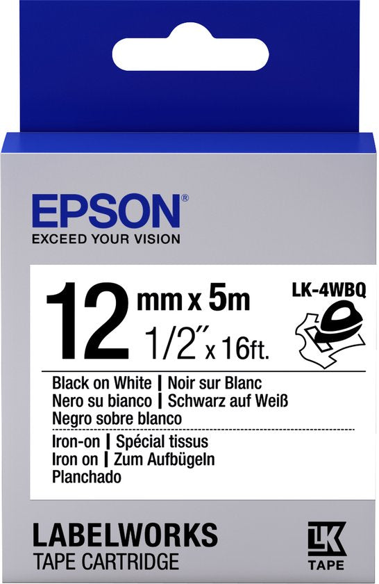 Etiquette Cartridgestrijk label LK-4WBQ Noir/Blanc 12mm (5m)