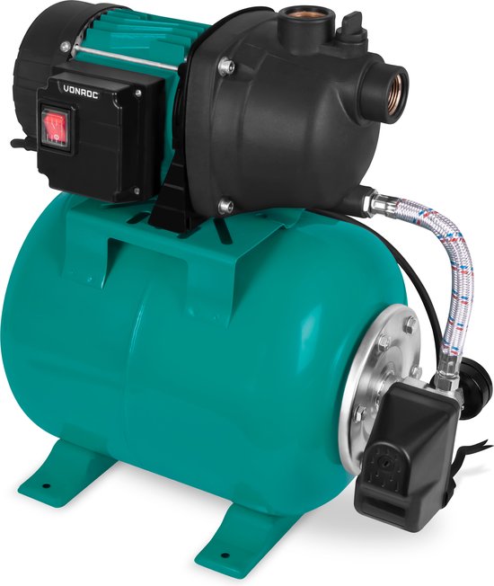VONROC Pompe hydrophore / Kit hydrophore avec pressostat - 800W - 3300l/h - Réservoir 19L - Corps de pompe en plastique