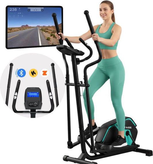 FITAGE Crosstrainer Low Noise - Crosstrainers avec Bluetooth Kinomap & Zwift - Fitness Trainer avec 24 programmes d'entraînement - Moniteur de fréquence cardiaque précis