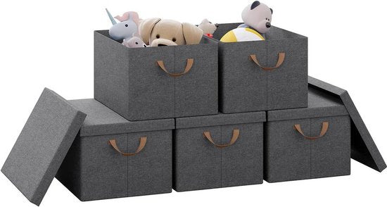 Rootz Lot de 5 boîtes de rangement pliables - Bacs de rangement - Conteneurs pliables - Couvercles de protection - Peu encombrants - Conception durable - 20 L, 27 L, 36 L, 51 L