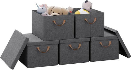 Rootz Lot de 5 boîtes de rangement pliables - Bacs de rangement - Conteneurs pliables - Couvercles de protection - Peu encombrants - Conception durable - 20 L, 27 L, 36 L, 51 L