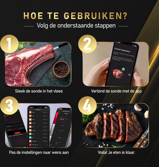 MostEssential Thermomètre à viande intelligent - sans fil - portée de 80 m - autonomie de 36 heures - Bluetooth 5.2 - batterie 2000mAh - édition double sonde