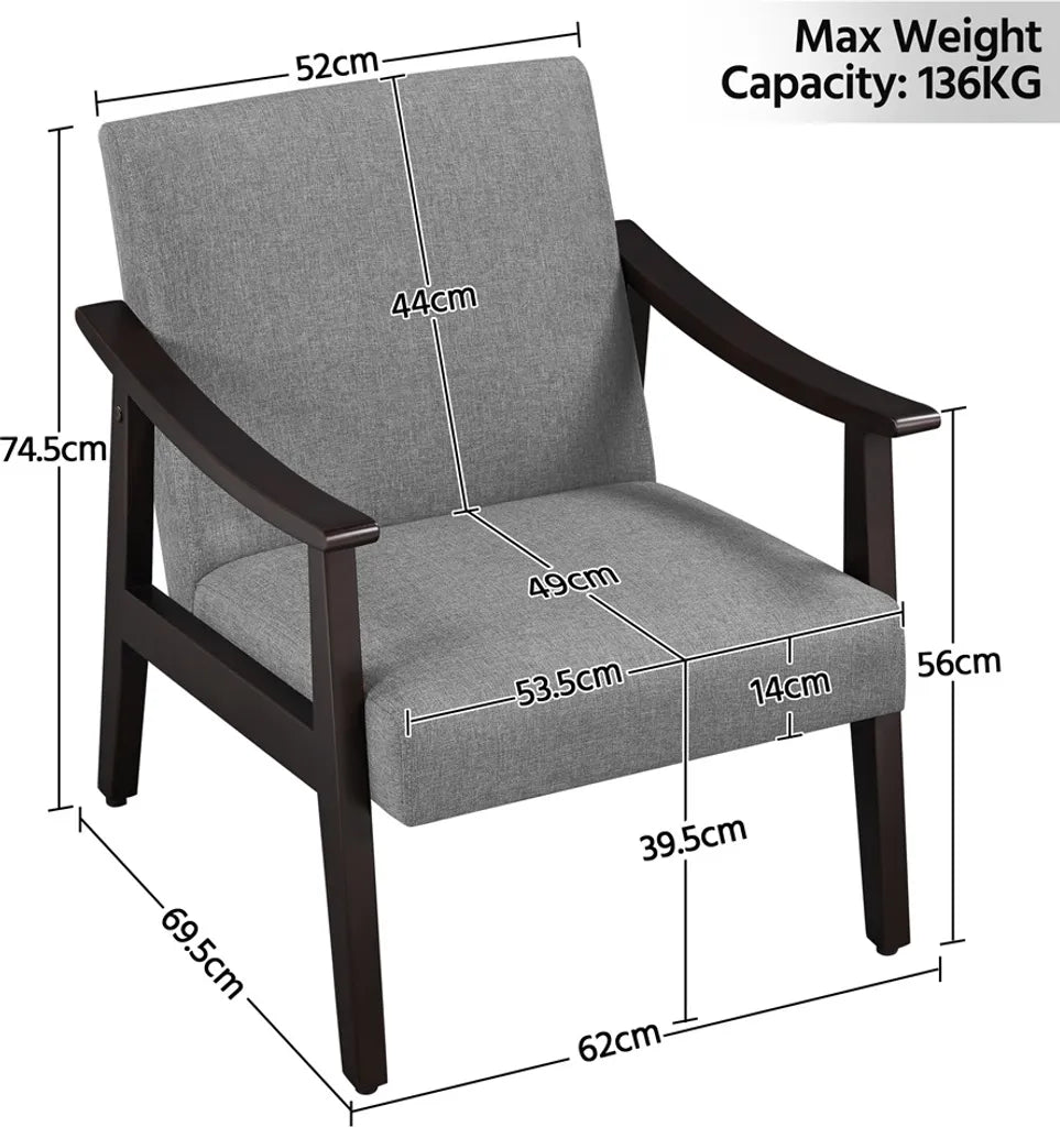 Fauteuil rétro Yaheetech - Accoudoirs en bois - Rembourré - 136 kg - Gris foncé