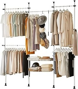 SoBuy Portoir à vêtements - 4 Portoirs - Réglable - 305 x 5 x 270 cm - Blanc - KLS04