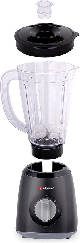 alpina Blender - 1,5 Litre - 400 Watt - Fonction Turbo - Bol en plastique - Noir