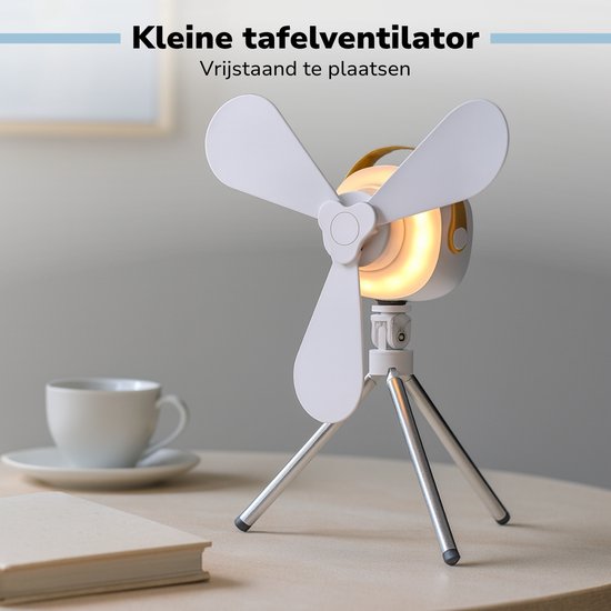 Ventilateur de table Lifetime Air - Ventilateur rechargeable via USB-C - Ventilateur sur pied avec veilleuse et télécommande - Ventilateur avec télécommande et 3 vitesses - Blanc